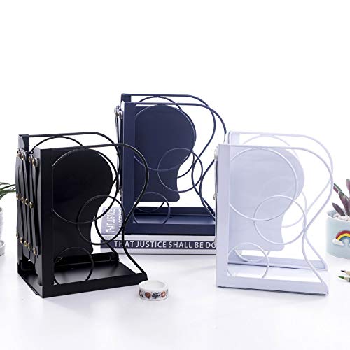 Adjustable Bookends Metal Book Ends for Heavy Book Holder - color: Black-round