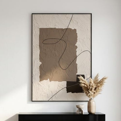 QKF Earth Geometric 3D Texture Black Aluminum Frame Canvas Wall Art - color: Taupe Beige Art