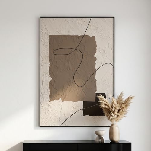 QKF Earth Geometric 3D Texture Black Aluminum Frame Canvas Wall Art - color: Taupe Beige Art