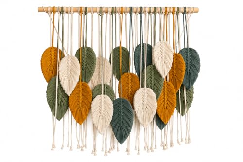 Macrame Wall Hanging Large, Boho Wall Decor, Leaf Macrame Wall Art, Woven Cotton Tapestry for Bedroom Living Room (Green and Beige) 39" x 31" - color: Green and Beige