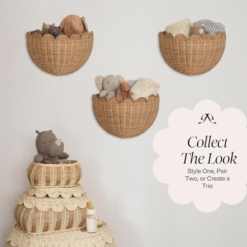 BEBE BASK Scalloped Wicker Wall Basket - The Original - 16 x 10 x 7 In - color: Mocca