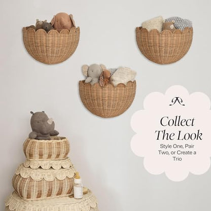 BEBE BASK Scalloped Wicker Wall Basket - The Original - 16 x 10 x 7 In - color: Mocca