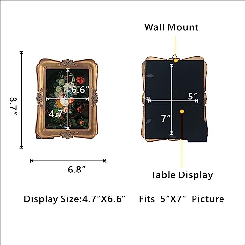 WINPLUS+ Vintage Picture Frame 5x7, Wall Mount and Tabletop Display, Art Gallery Gift (Antique Gold 5x7) - style: Antique Gold