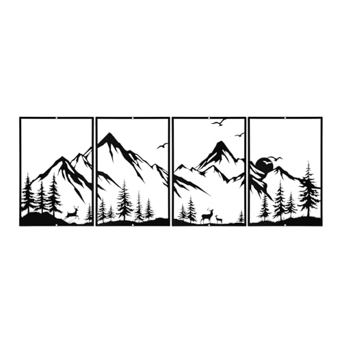 Sanwarm Wall Decor, 4 Pieces, Black Metal, for Home Mountain Forest - color: Mountain 2