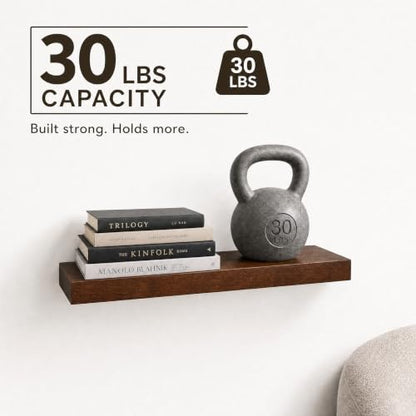 foxsky 16 Inch Walnut Floating Shelves for Wall, Solid Wood Bathroom Shelf - color: Walnut, size: 16 inch