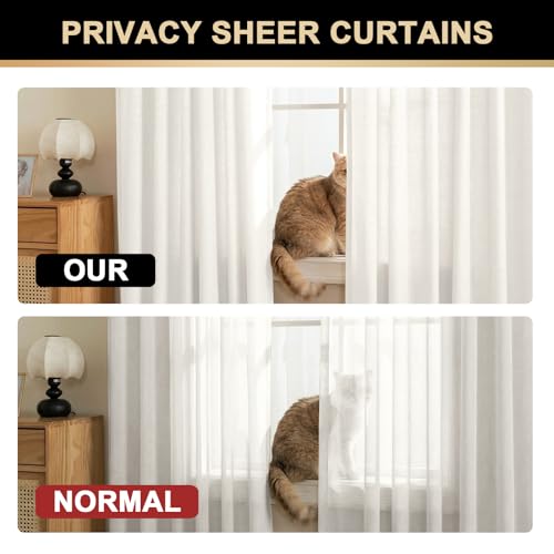 PrinceDeco White Linen Semi Sheer Curtains for Bedroom/Living Room,52x63 - color: White, size: 52"W x 63"L (Pack of 2)