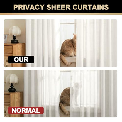 PrinceDeco White Linen Semi Sheer Curtains for Bedroom/Living Room,52x63 - color: White, size: 52"W x 63"L (Pack of 2)
