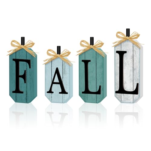 Britimes Fall Tiered Tray Sign, Rustic Firework, 4 Pack, Wooden Block Decor - style: Blue Fall Lettered