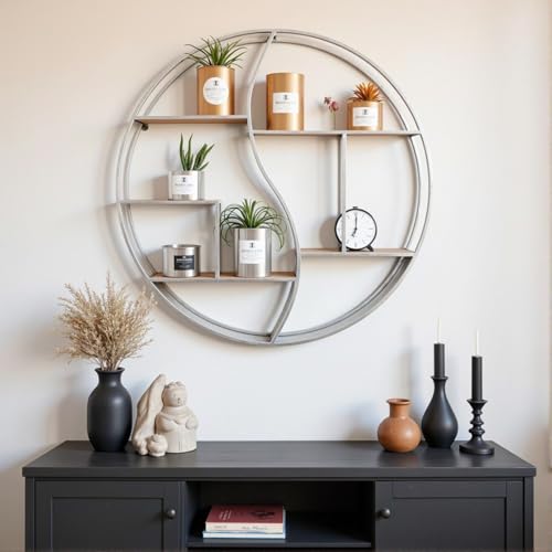 Round Wall Shelf,Decorative Circle Floating Shelves - color: Silver