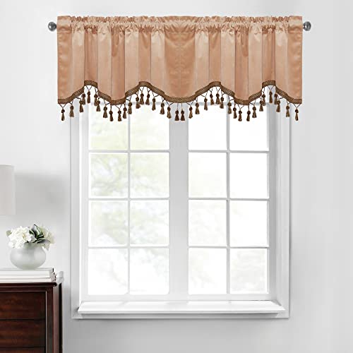 StangH Blush Beige Tassel Velvet Valances Curtains 52x18 Inch, 2 Panels - color: Blush Beige, size: 52"W x 18"L (Pack of 2)