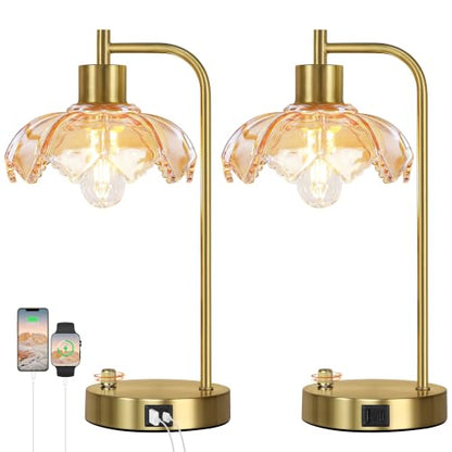 Glass Table Lamps Set of 2, Champagne Dimmable Bedside Lamps for Bedroom - color: Gold&‎Champagne-2