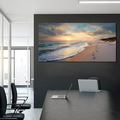 Ouzzlie Seascape Wall Art Gold Art for Office - color: Blue, size: 59"L x 29"W