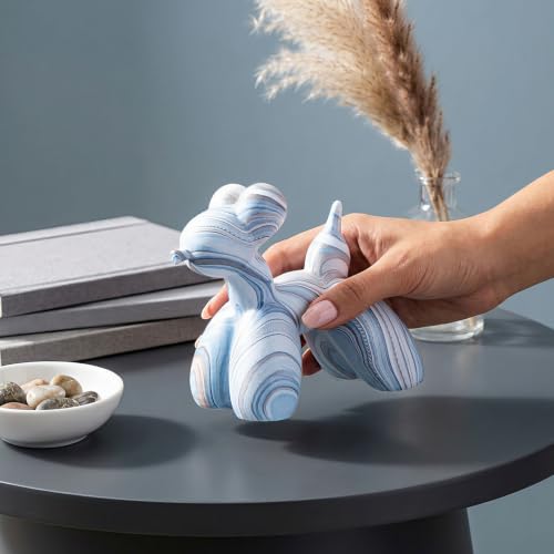 Modern Ceramic Balloon Dog Figurine, Unique Hydro-Dip Blue White