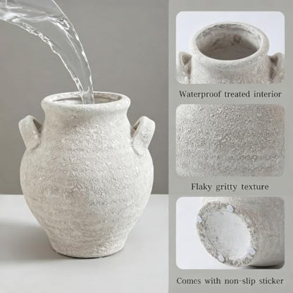 Enra Textured Ceramic Vase, 7.36 Inch Off White Rustic Farmhouse Decor - color: Small Farmhouse Vase