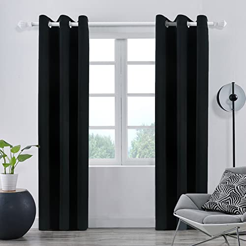 Pickluc Grommet Blackout Curtain for Bedroom, Light Blocking Drapes, Thermal Insulated, Noise Reduction, 42 Inches Wide x 84 Inches Long, Black, 2 Panels - color: Black, size: 42"W x 84"L (Pack of 2)