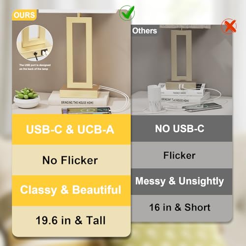 22" Tall Touch Lamps for Nightstand with USB C+A, 3 Way Dimmable Gold Lamp - color: A. White&Gold, size: Large(22in)