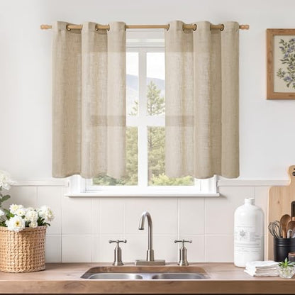 LAMIT Brown Linen Kitchen Curtains 40 Inch Length 2 Panels, 34 x 40 Inch - color: Brown, size: 34"W x 40"L (Pack of 2)