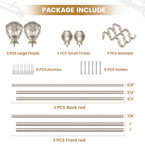 KAMANINA Double Curtain Rod 36 to 72 Inch, Adjustable Rods, Champagne Gold - color: Champagne Gold, size: 36-72"