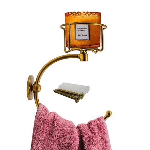 Hand Towel Holder with Vintage Candle Holder for Wall, Towel Hook for Bathroom Wall, Rustic Towel Ring with Elegent Candle Holder, Sturdy Wall Mounted Hanger for Bathroom - color: Antique