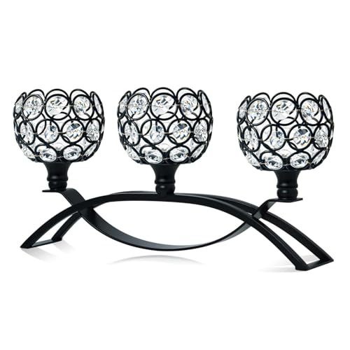 Crystal Tealight Candle Holder Centerpiece Home Decorative Candlestick Holder Elegant Table Centerpiece Home Decor Wedding Party Anniversary (Black, 3 Arm) - color: Black, size: 1 Piece