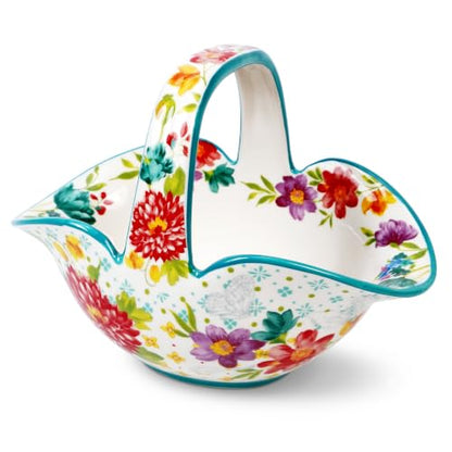 Ceramic Candy Dish, Small Fruit Bowl/Basket with Handle, Key Holder - color: Dahlia