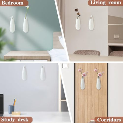 White Ceramic Wall Vases, Set of 2, 7.9 Inch, Teardrop Design - color: 2pcs-medium
