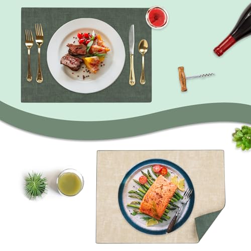 SUEH DESIGN Leather Placemats Table Mats Set of 6, Dark Green and Beige - color: A: Dark Green & Beige