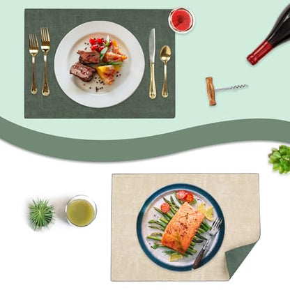 SUEH DESIGN Leather Placemats Table Mats Set of 6, Dark Green and Beige - color: A: Dark Green & Beige