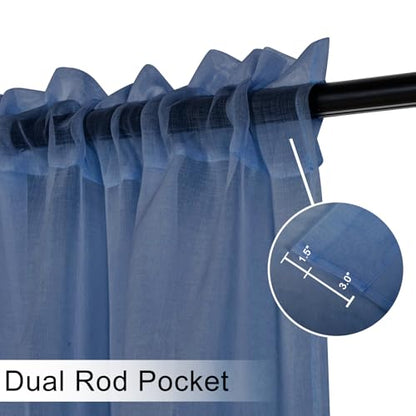 DWCN Sheer Curtain Valance - Linen Look Small Window Curtains for Cafe & Kitchen Windows - Rod Pocket Semi Sheer Drapes, Dusty Blue, 1 Panel, 42W x 18L Inch - color: Dusty Blue, size: 42"W x 18"L (Pack of 1)