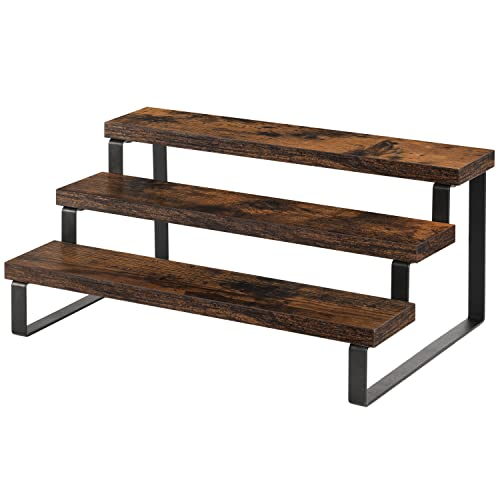 YINMIT Wooden Display Riser Stand, Tiered Perfume and Cologne Organizer Stand, 3 Tier Spice Rack Organizer, Rustic Display Shelf for Candles (3 Tier) - color: 3 Tier,1 Pack,Brown