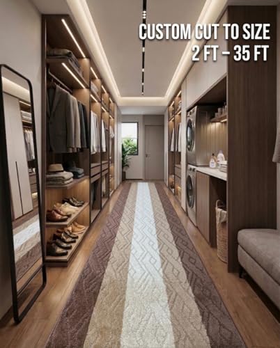 Custom Size Hallway Runner Rug Damask Brown Color 31 inch Wide Select Your Length Non-Slip (Skid Resistance) Rubber Backing 4 feet x 31 inch - color: Knit Brown, size: 2'7" x 4' (Runner)