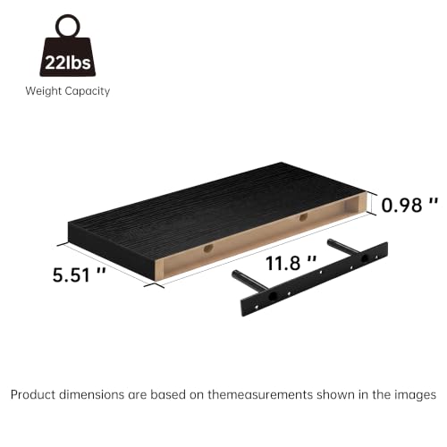 Floating Wall Shelves, Black, 11.8", Small Wall Shelves, Set of 2 - color: Black, size: 11.8''(Thinner)