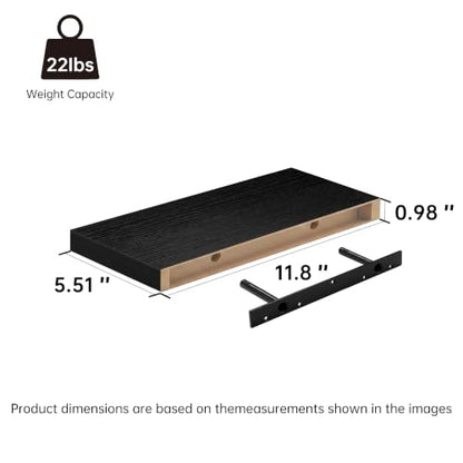Floating Wall Shelves, Black, 11.8", Small Wall Shelves, Set of 2 - color: Black, size: 11.8''(Thinner)