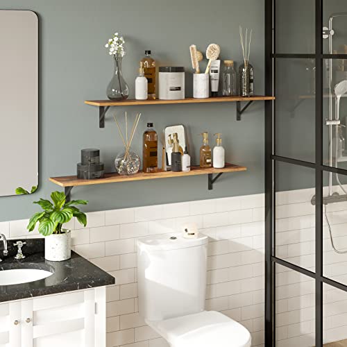 DINZI LVJ Long Wall Shelves, 39.4 Inch Wall Mounted Shelves with Brackets - color: Rustic Brown, size: 39.4 Inch