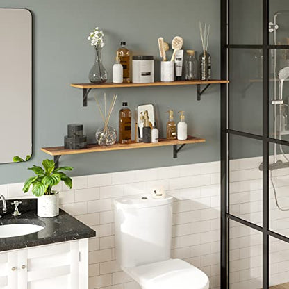 DINZI LVJ Long Wall Shelves, 39.4 Inch Wall Mounted Shelves with Brackets - color: Rustic Brown, size: 39.4 Inch