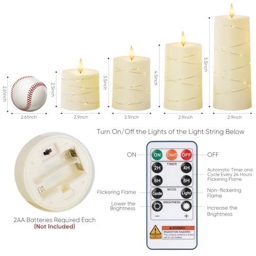 Raycare Ivory Flameless LED Pillar Candles Battery Operated Remote Timer - color: 5pcs-Ivory