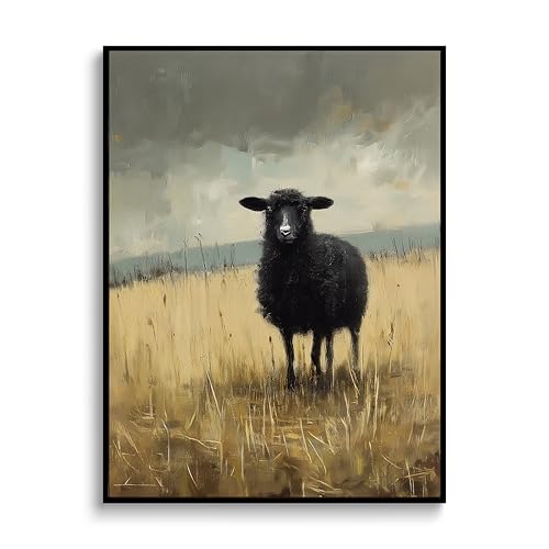 Black Sheep Wall Art framed Canvas Print Rustic Farmhouse Decor Sheep Art - color: The black sheep, size: 16"L x 12"W