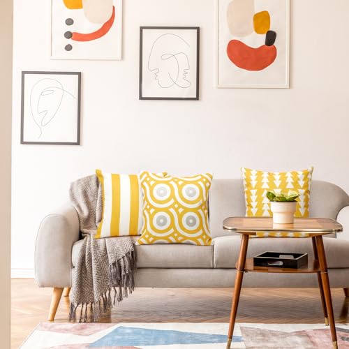 Flutesan 12 Pcs Pillow Covers 18x18 Geometric Linen for Couch, Yellow - color: Yellow