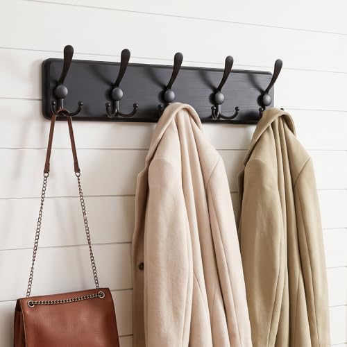 WEBI Rustic Coat Rack Wall Mount,Wood Coat Hooks Wall Mounted Coat Hanger,16" Hole to Hole,Hook Rack Rail,5 Triple Hooks for Hanging Coats,Hats,Jacket,Clothes,Entryway,Black,2 Packs - color: Black, size: 5 Hooks(2 Packs)
