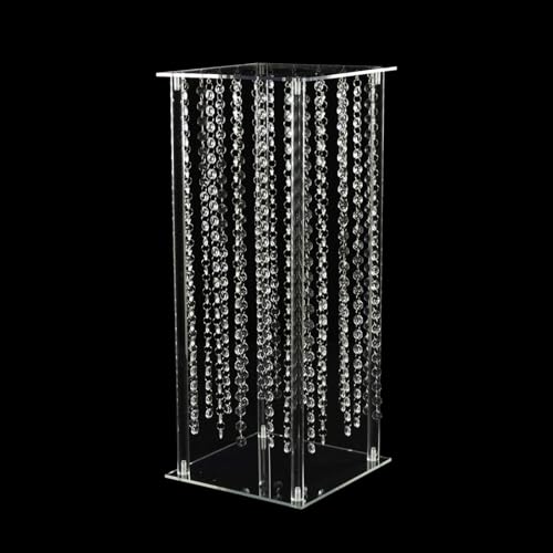 Efavormart 24" Heavy Duty Acrylic Flower Pedestal Vase with Hanging Crystal Beads, Clear Pillar Stand Wedding Table Centerpieces with Pre-Chained Garlands - 5mm Thick Plates - size: 24‘’