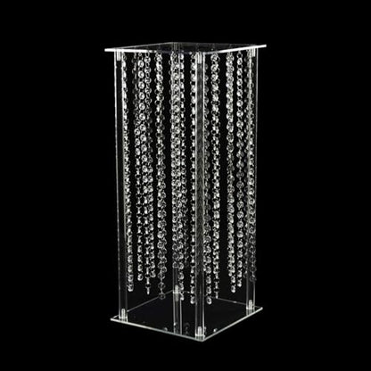 Efavormart 24" Heavy Duty Acrylic Flower Pedestal Vase with Hanging Crystal Beads, Clear Pillar Stand Wedding Table Centerpieces with Pre-Chained Garlands - 5mm Thick Plates - size: 24‘’