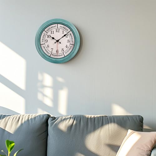 zyzamay 12 Inch Retro Wall Clock,Classic Day of The Week Wall Clock,Easy to Read,Non-Ticking Round Classic(Green) - color: 12 Week Green