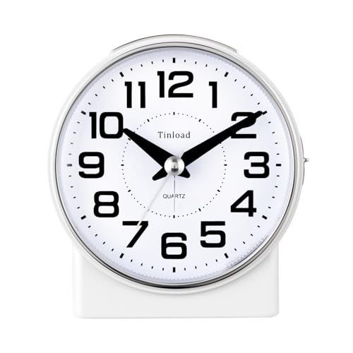 Tinload 4.3" No Ticking Analog Alarm Clock,Silent Readable for Seniors,Easy to Set,Gradual Rise Alarm,Big Numbers,On/Off Switch on Side,Gentle Wake,Snooze,Lighted on Demand,Battery Operated,White - color: White