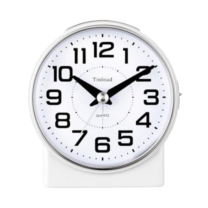 Tinload 4.3" No Ticking Analog Alarm Clock,Silent Readable for Seniors,Easy to Set,Gradual Rise Alarm,Big Numbers,On/Off Switch on Side,Gentle Wake,Snooze,Lighted on Demand,Battery Operated,White - color: White
