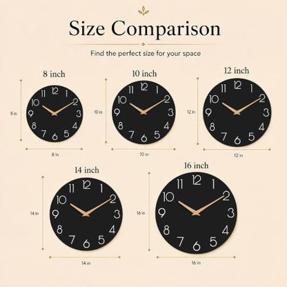 cicininc 16 Inch Battery Operated Wall Clock, Silent Analog, Black - color: C_black, size: 16"
