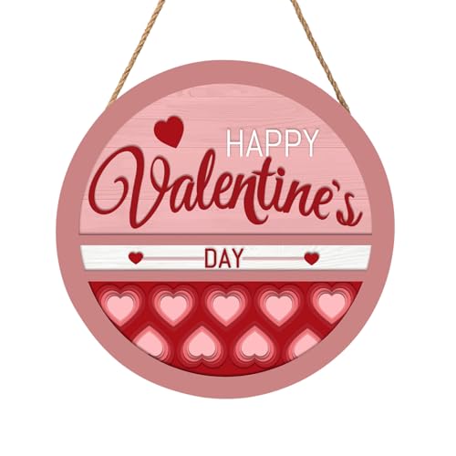 Happy Valentine's Day Welcome Door Sign 12”x12” Valentines Day Decorations Door Hanger Rustic Wooden Hanging Wall Plaque Sign Valentine Wreaths for Front Door Porch Farmhouse Housewarming - color: Happy Valentine's Day