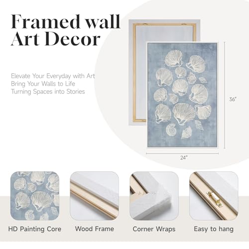 Large Framed Abstract Coastal Blue White Wall Art for Living Room, 24x36 In - color: Blue White, size: 24" W x 36" H x 2Pcs