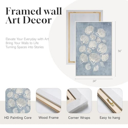 Large Framed Abstract Coastal Blue White Wall Art for Living Room, 24x36 In - color: Blue White, size: 24" W x 36" H x 2Pcs
