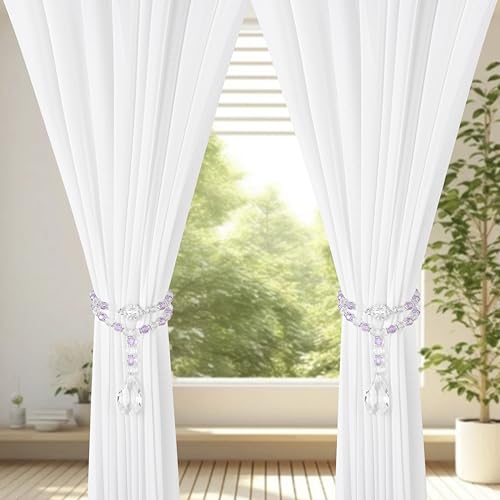 SUQ I OME Luxury Crystal Beaded Magnetic Curtain Tieback, Purple - color: Purple