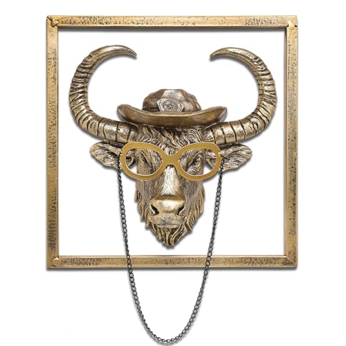 JJALIGHTS Exquisite Resin Animal Head Wall Sculpture (Gift Metal Frame) - Imitation Copper Vintage Decor for Living Room, Bedroom & Office | Decorative Wall Hanging Art (Bison) - color: Bronze Bison
